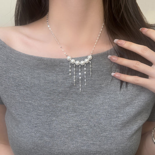 French Vintage Elegant Pearl Tassel Collarbone Chain Necklaces