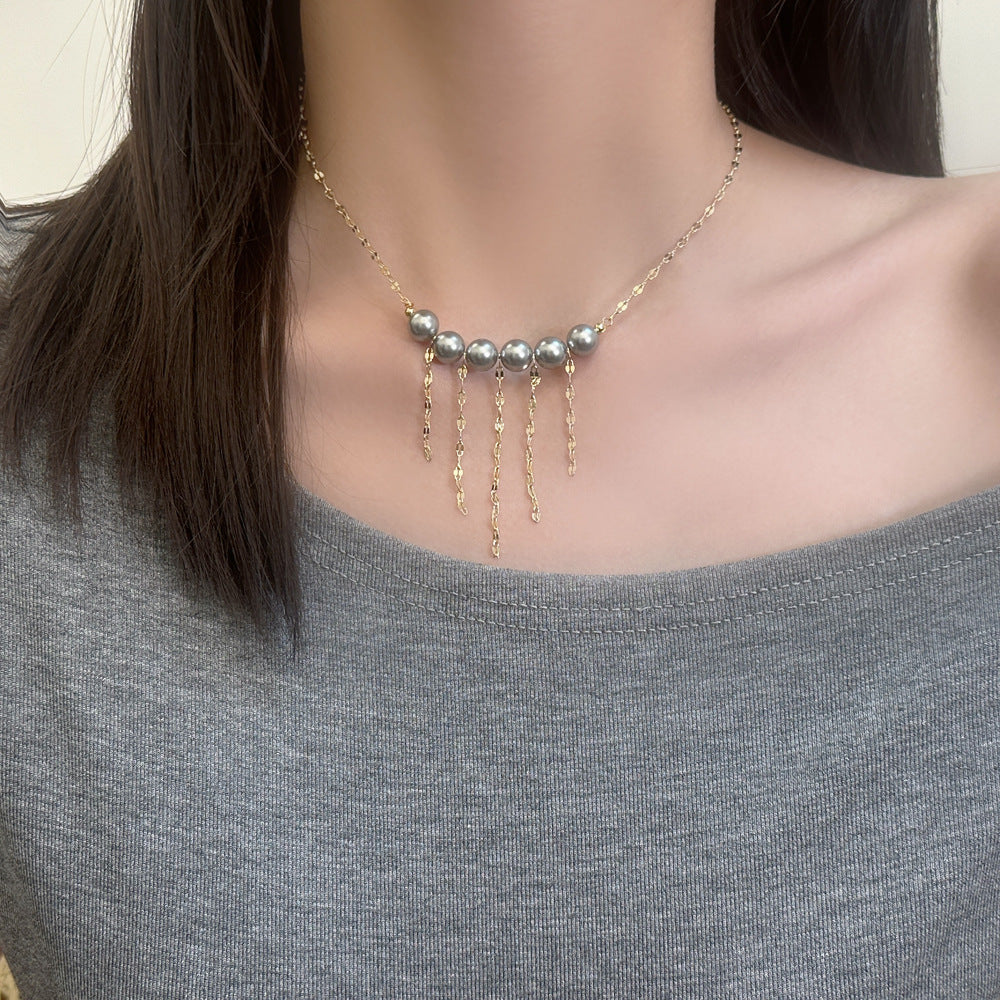 French Vintage Elegant Pearl Tassel Collarbone Chain Necklaces
