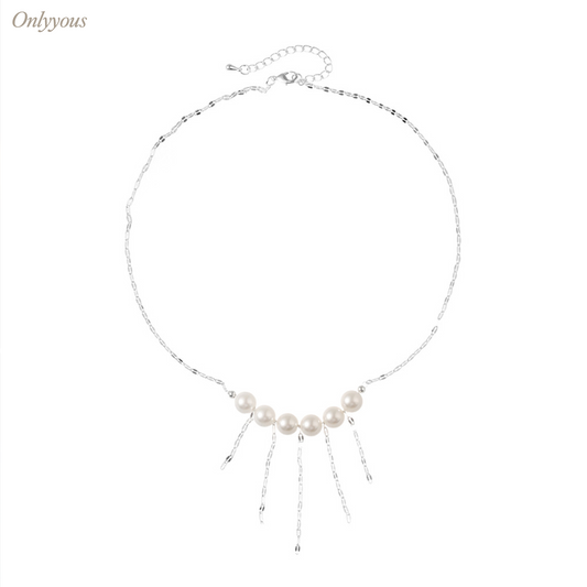 French Vintage Elegant Pearl Tassel Collarbone Chain Necklaces