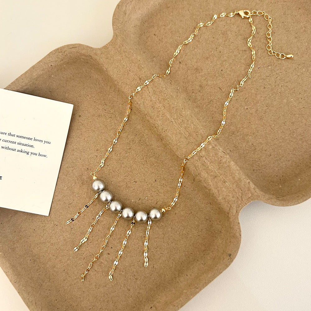 French Vintage Elegant Pearl Tassel Collarbone Chain Necklaces