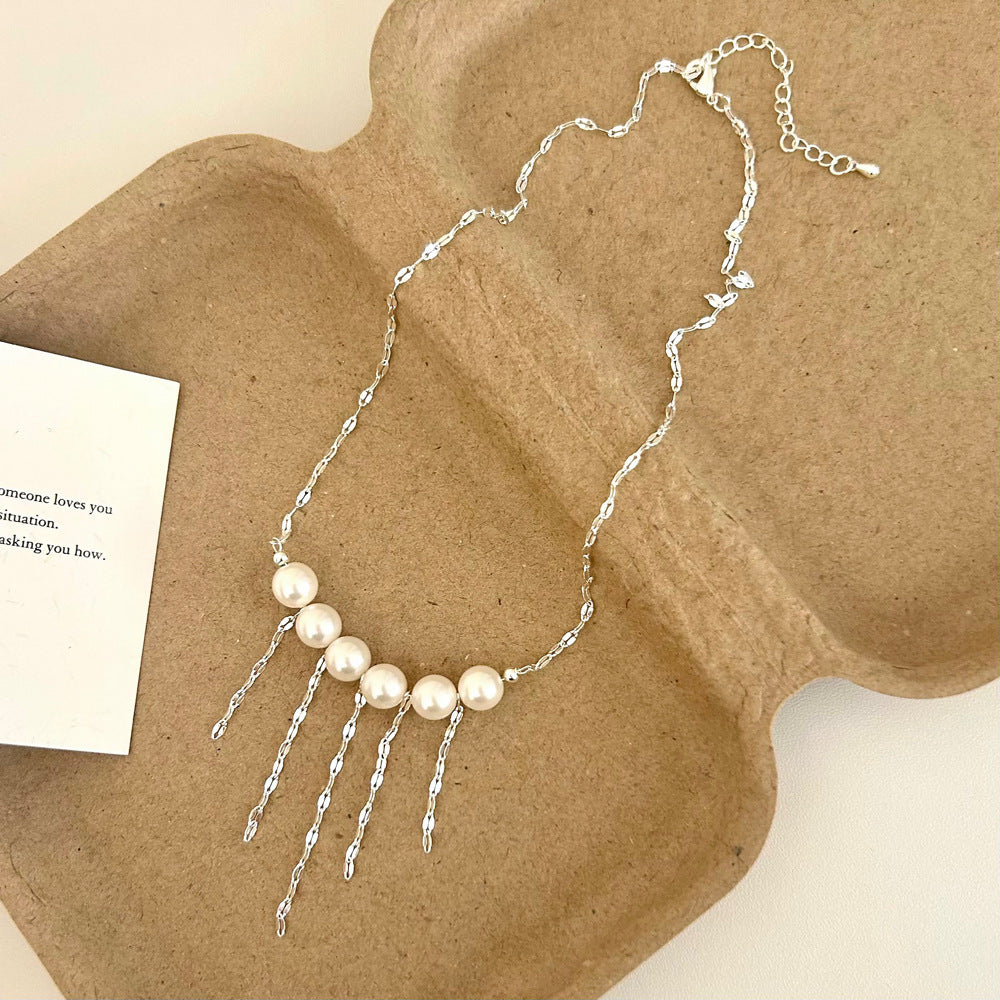 French Vintage Elegant Pearl Tassel Collarbone Chain Necklaces